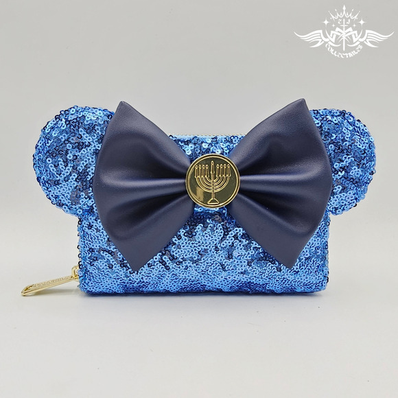 Loungefly Disney Minnie Mouse Hanukkah Menorah Zip Around Blue Wallet New - Picture 2 of 4